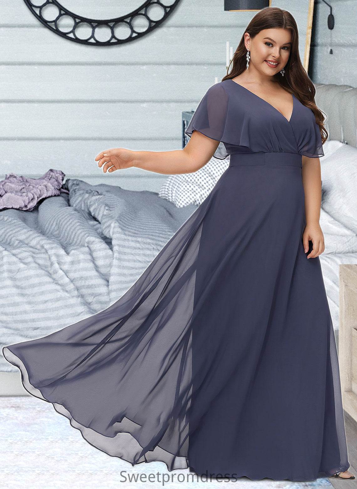 Jacqueline A-Line V-neck Floor-Length Bridesmaid Dress DHP0012770