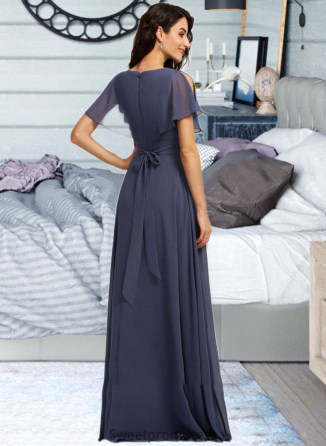 Jacqueline A-Line V-neck Floor-Length Bridesmaid Dress DHP0012770