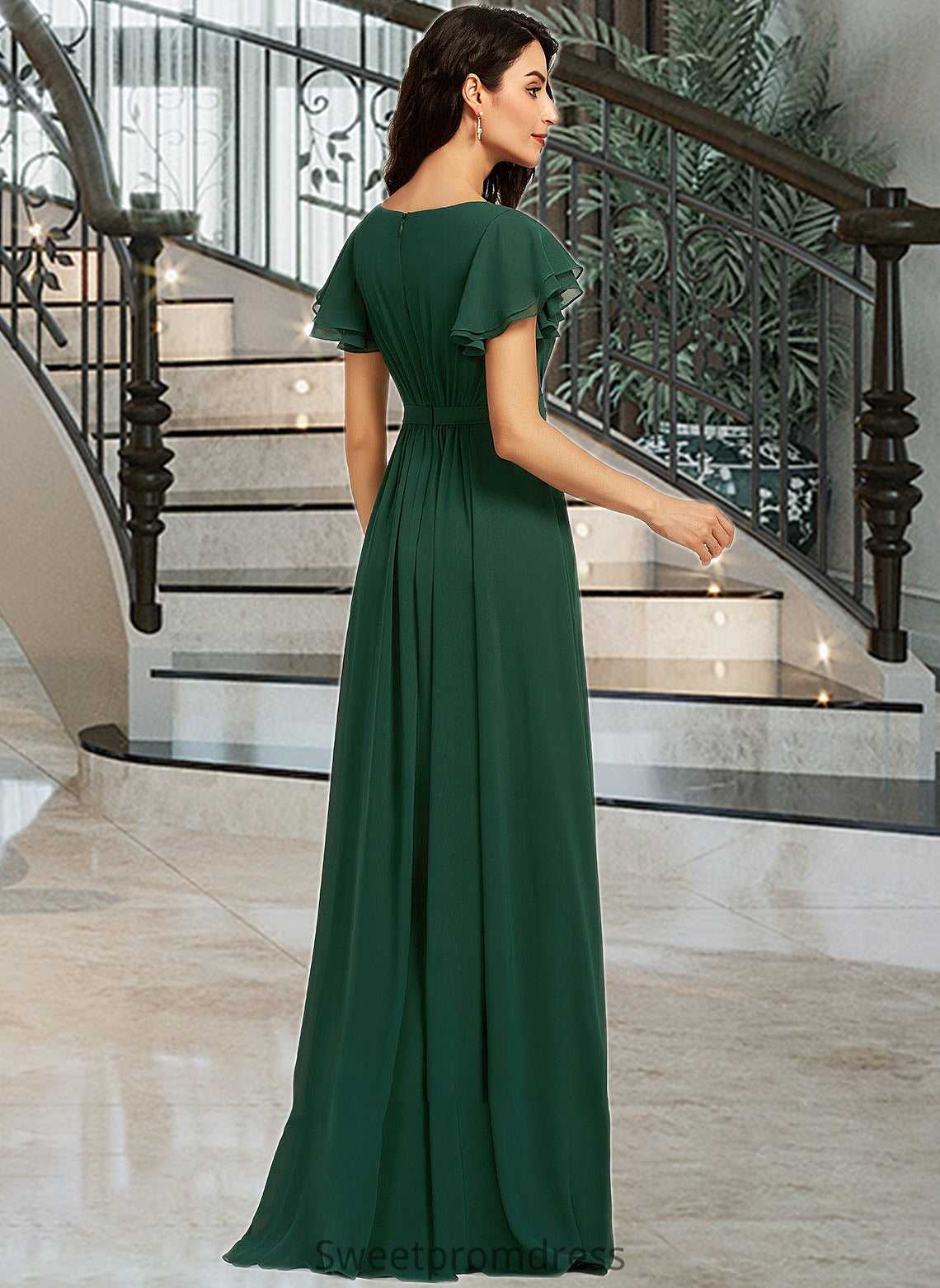 Cassidy A-Line Scoop Neck Floor-Length Bridesmaid Dress With Ruffle DHP0012773