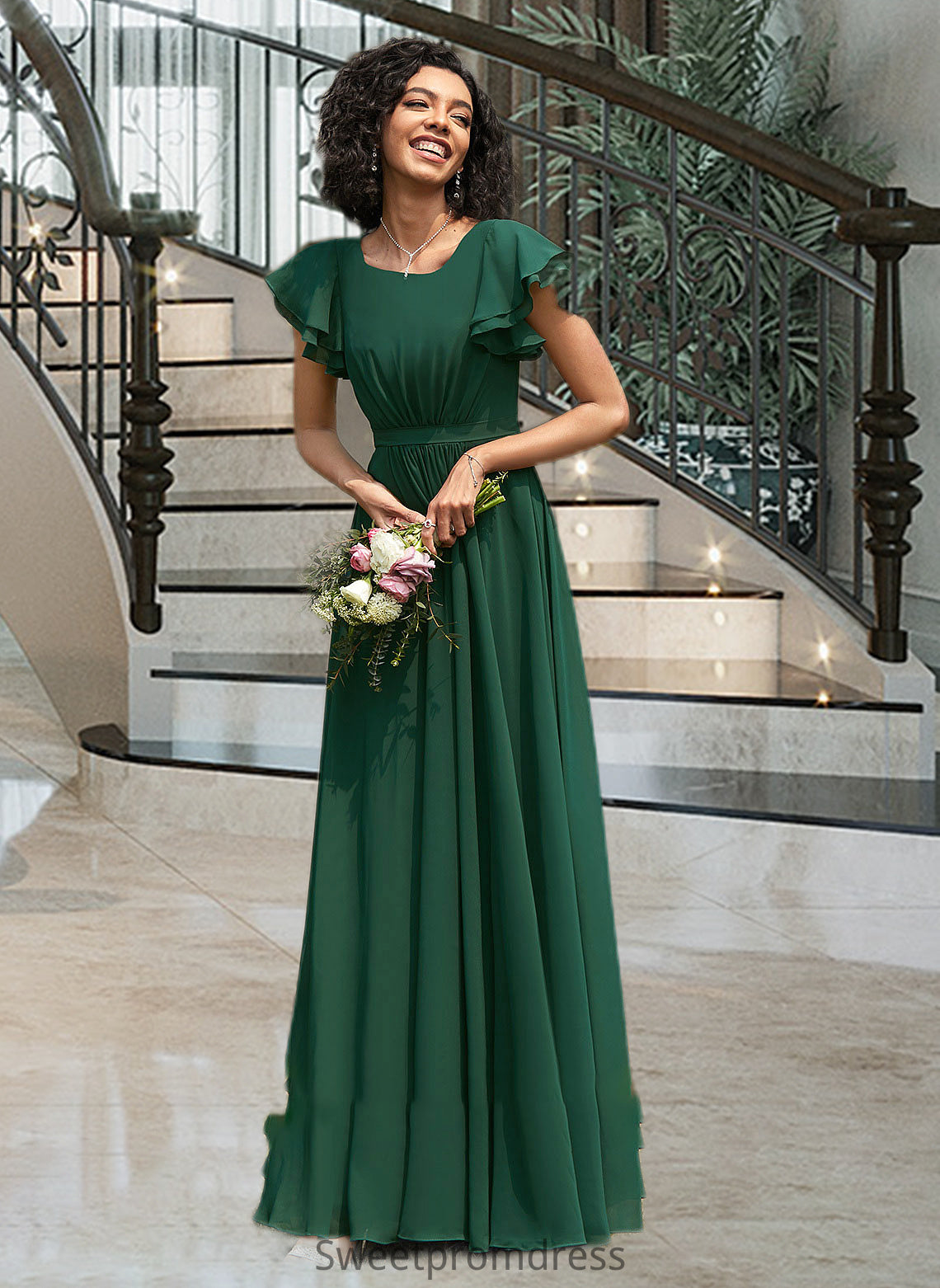 Cassidy A-Line Scoop Neck Floor-Length Bridesmaid Dress With Ruffle DHP0012773