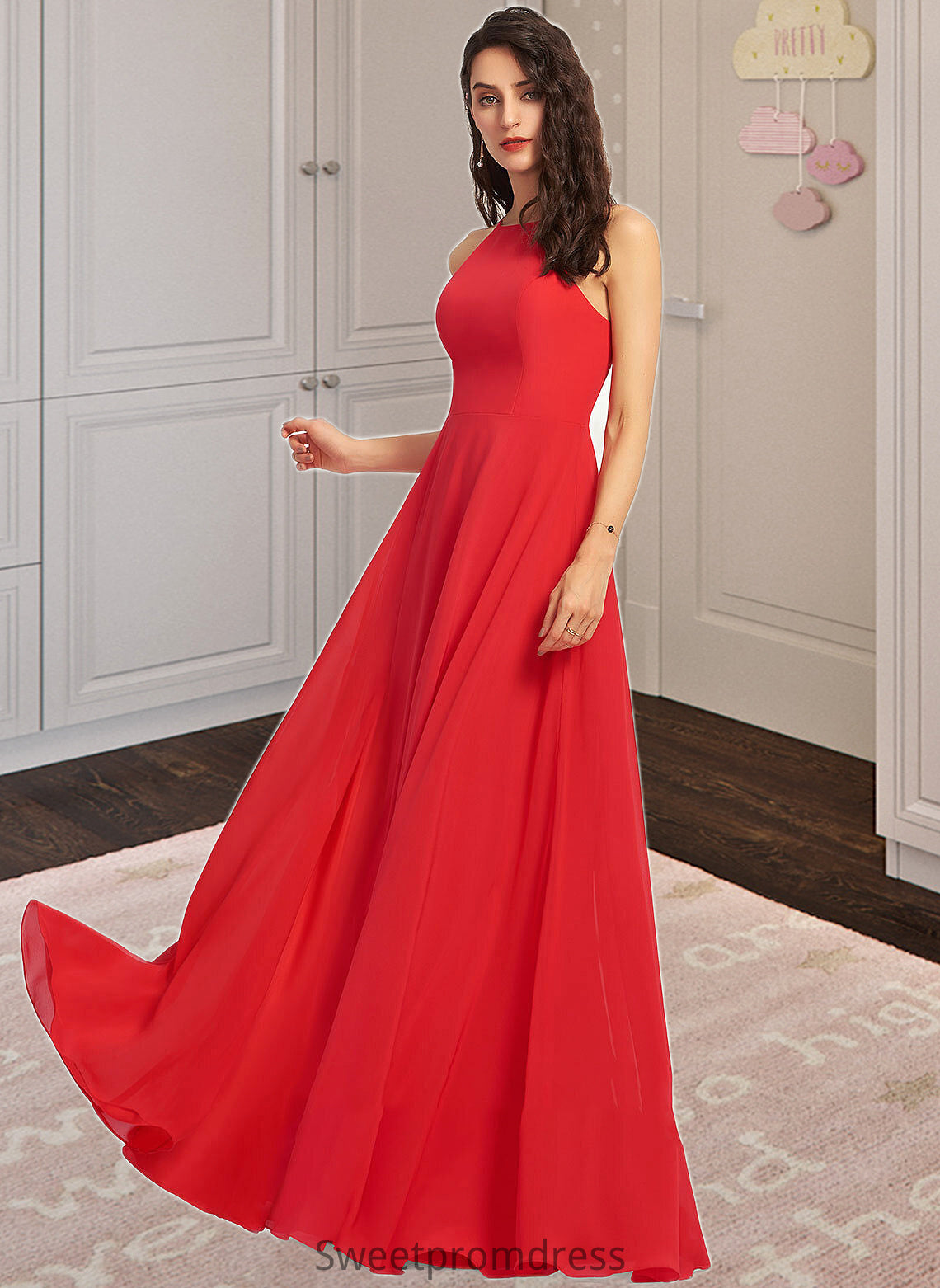 Elise A-Line Scoop Neck Floor-Length Bridesmaid Dress DHP0012779