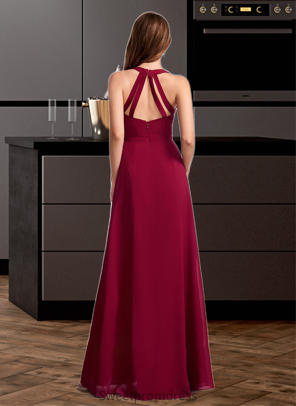 Mareli A-Line V-neck Floor-Length Bridesmaid Dress DHP0012785