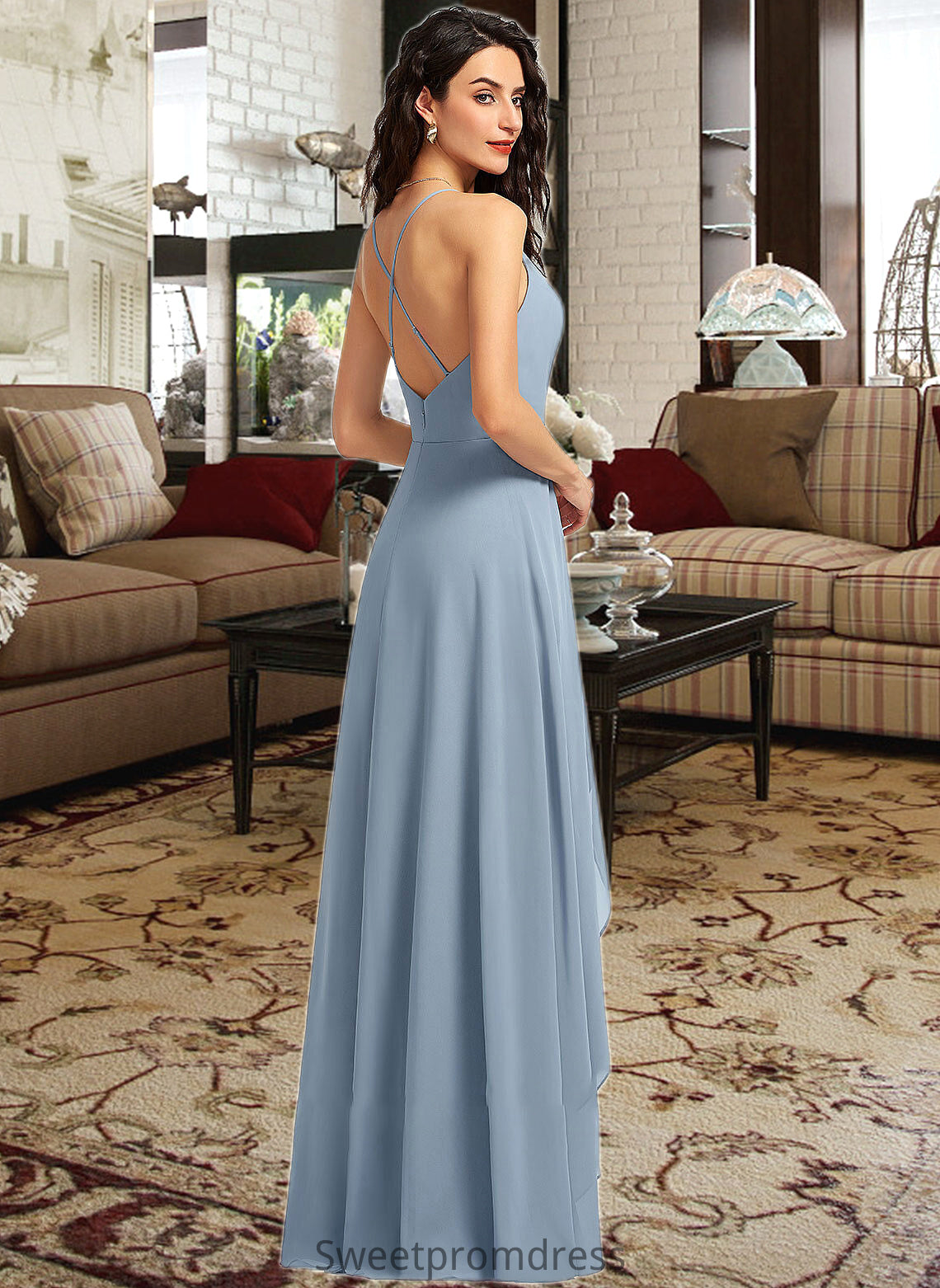 Maci A-Line V-neck Asymmetrical Bridesmaid Dress DHP0012794