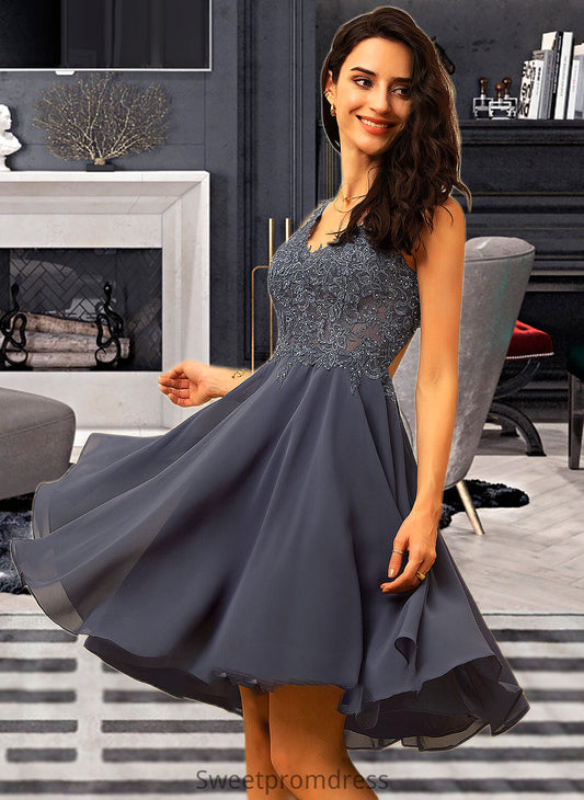 Alexus A-Line V-neck Knee-Length Chiffon Bridesmaid Dress With Beading DHP0012800