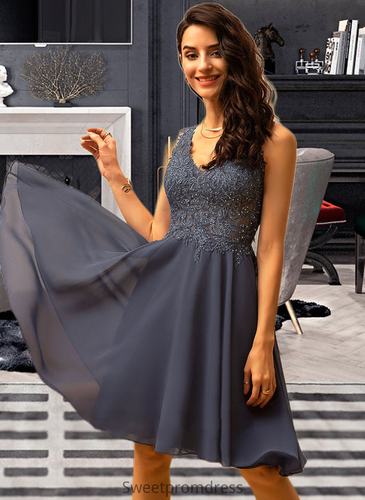 Alexus A-Line V-neck Knee-Length Chiffon Bridesmaid Dress With Beading DHP0012800