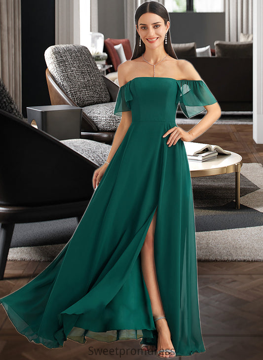 Arely A-Line Off-the-Shoulder Floor-Length Bridesmaid Dress With Split Front DHP0012802