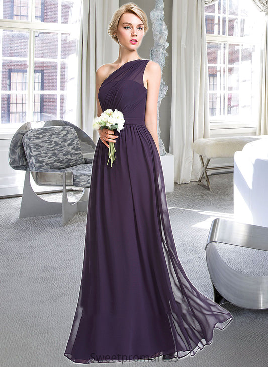 Skye A-line One Shoulder Floor-Length Chiffon Bridesmaid Dress With Ruffle DHP0012803