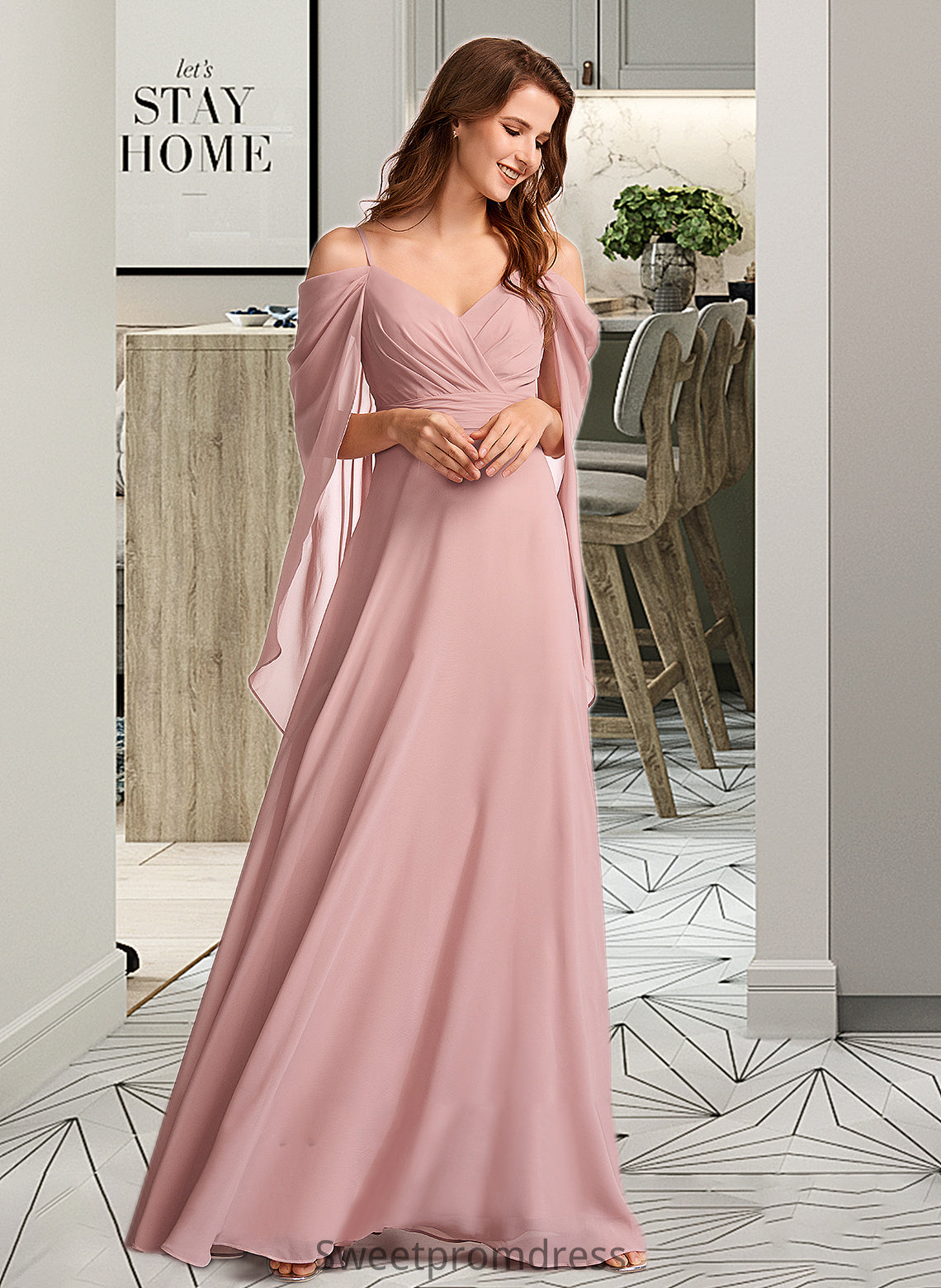 Marisa A-Line V-neck Floor-Length Bridesmaid Dress DHP0012810