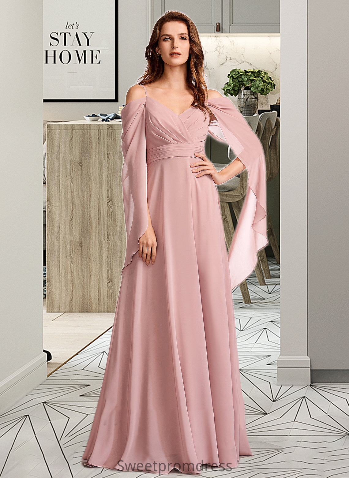 Marisa A-Line V-neck Floor-Length Bridesmaid Dress DHP0012810