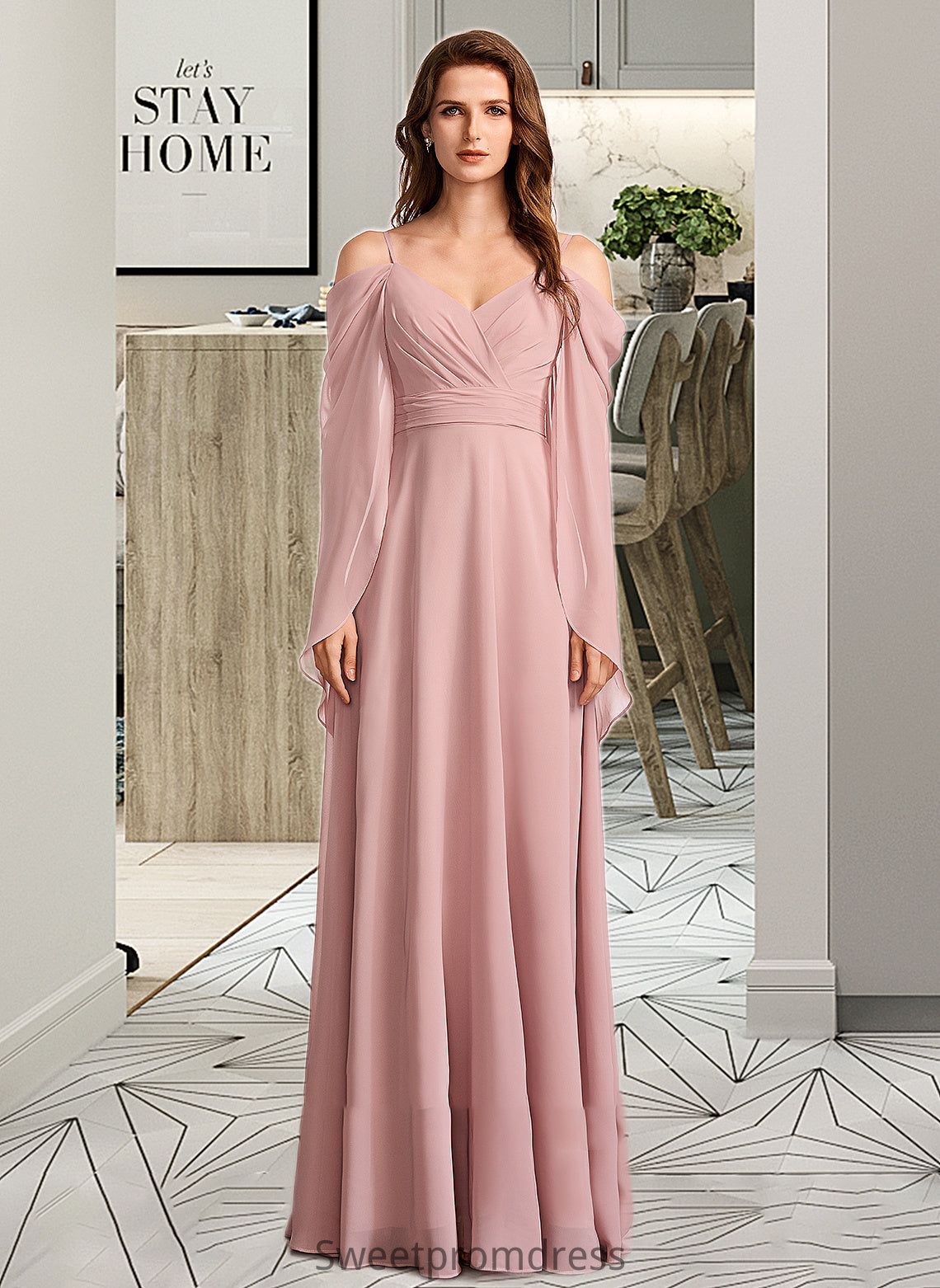 Marisa A-Line V-neck Floor-Length Bridesmaid Dress DHP0012810