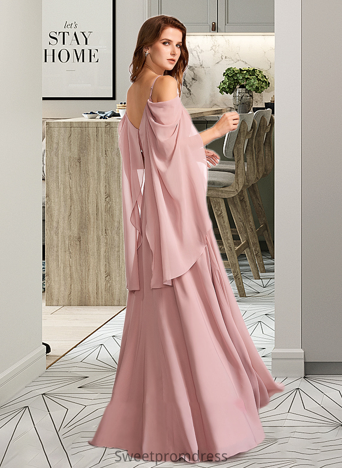 Marisa A-Line V-neck Floor-Length Bridesmaid Dress DHP0012810