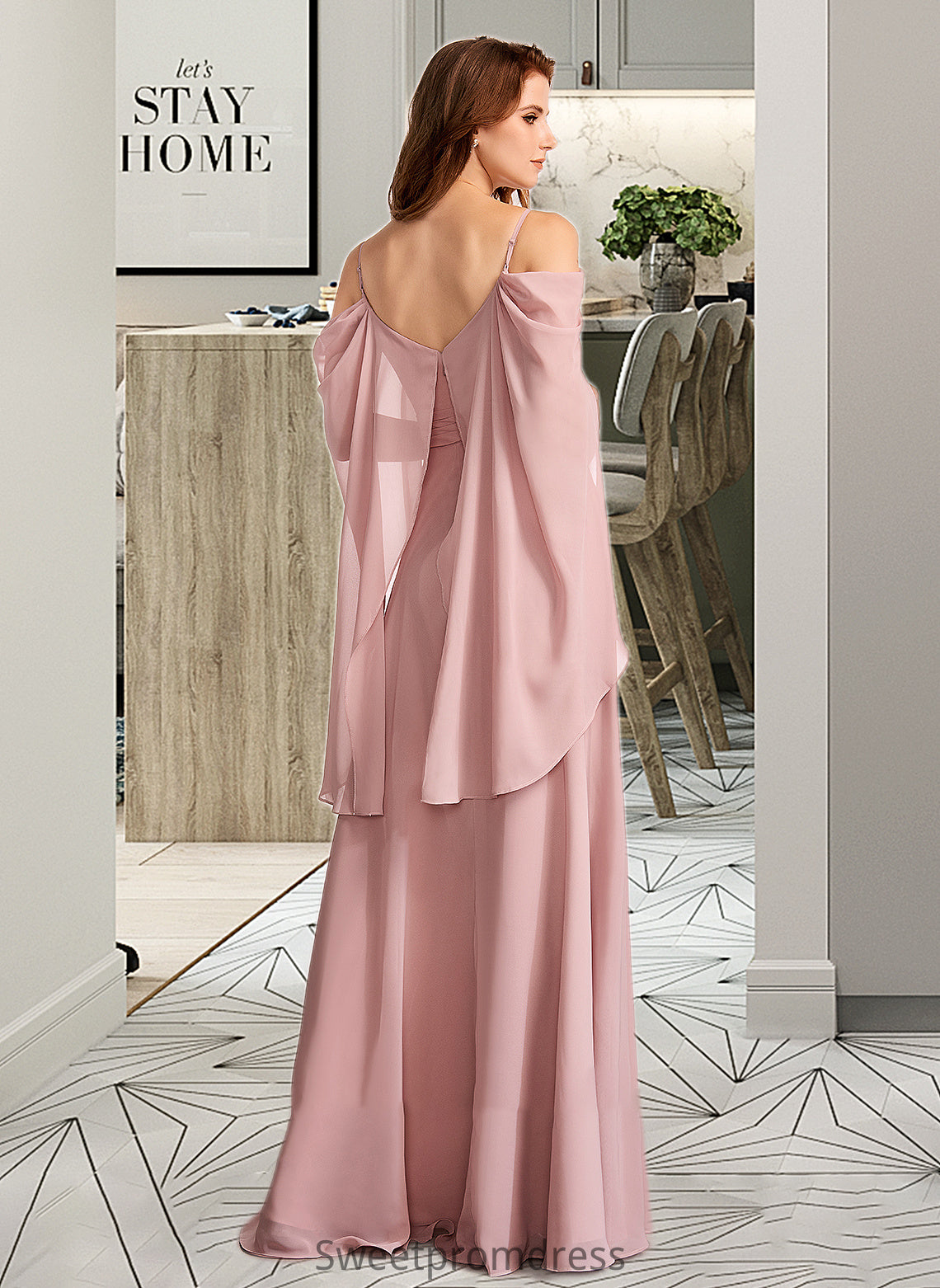 Marisa A-Line V-neck Floor-Length Bridesmaid Dress DHP0012810