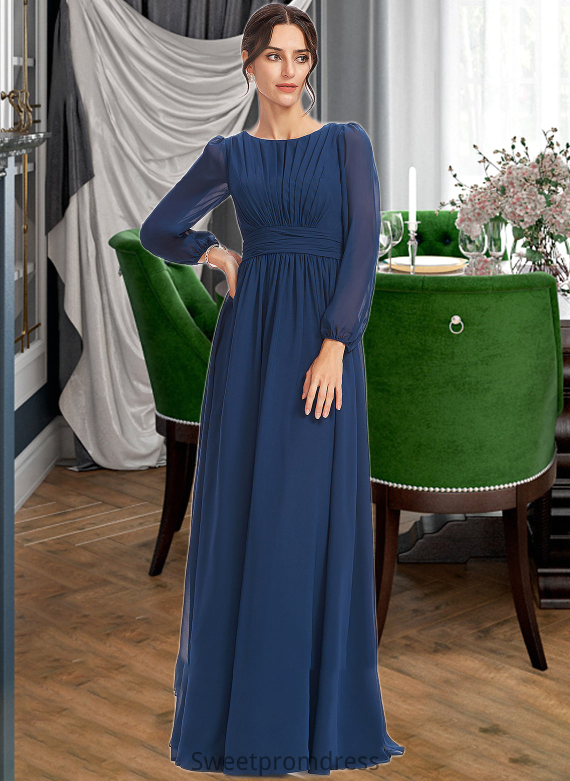 Pat A-Line Floor-Length Bridesmaid Dress With Ruffle DHP0012816