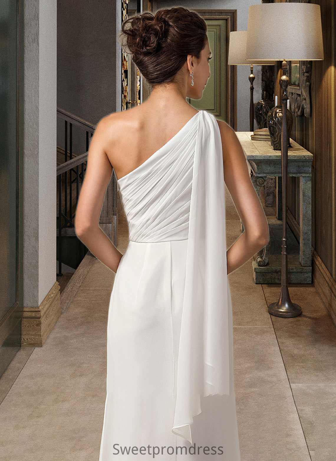 Mariana Sheath/Column One Shoulder Floor-Length Chiffon Bridesmaid Dress With Ruffle DHP0012820