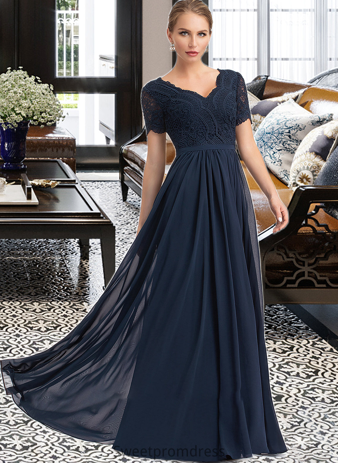 Emerson A-Line V-neck Floor-Length Chiffon Bridesmaid Dress DHP0012821