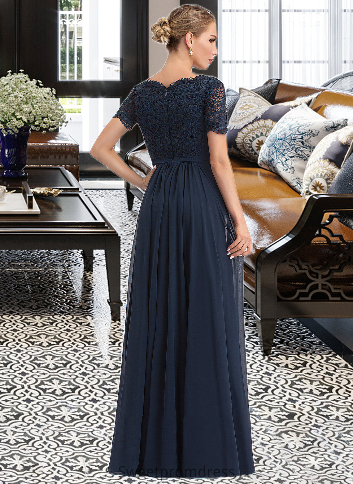 Emerson A-Line V-neck Floor-Length Chiffon Bridesmaid Dress DHP0012821