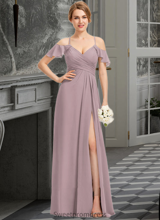 Willow A-Line V-neck Floor-Length Chiffon Bridesmaid Dress With Ruffle Split Front Cascading Ruffles DHP0012822