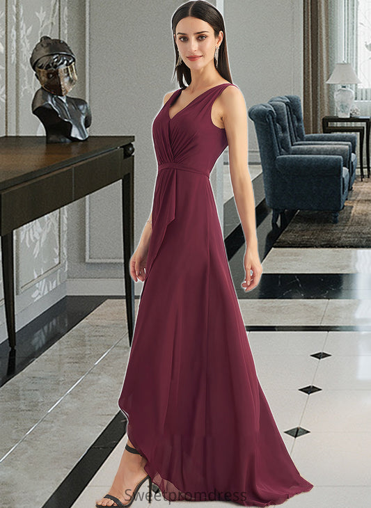 Giovanna A-Line V-neck Asymmetrical Bridesmaid Dress With Split Front DHP0012824