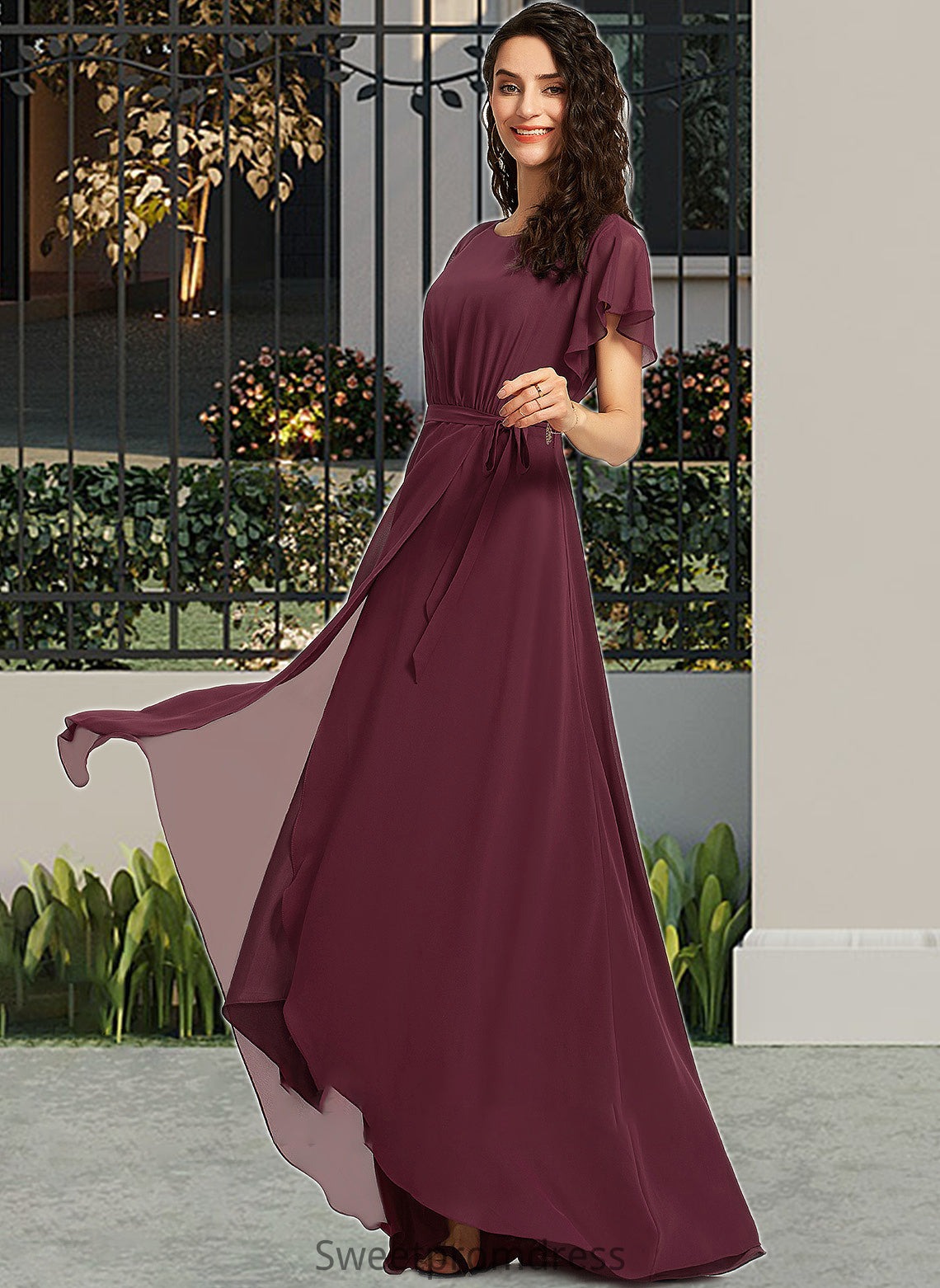 Alyvia A-Line Scoop Neck Asymmetrical Bridesmaid Dress With Ruffle DHP0012831