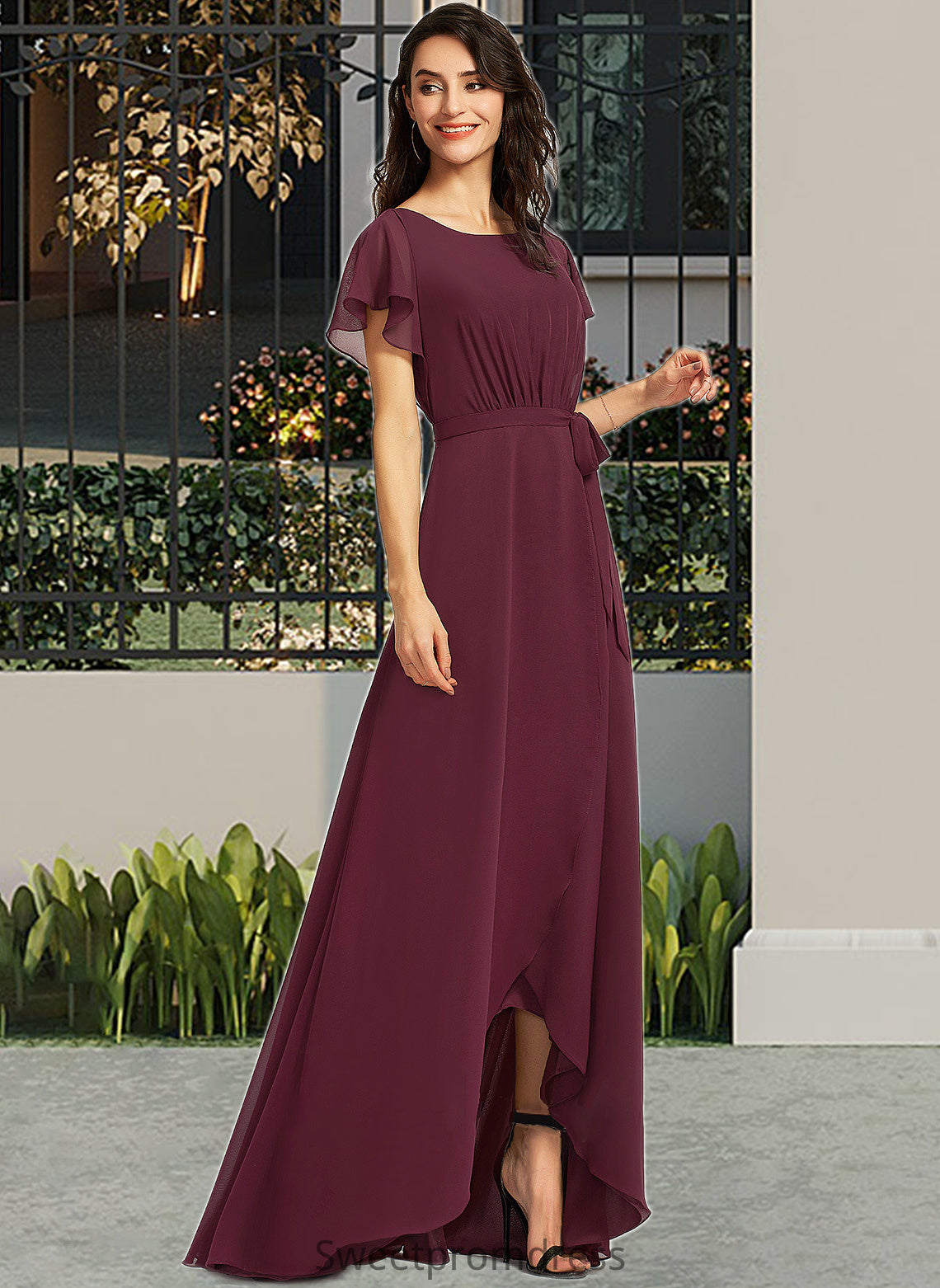 Alyvia A-Line Scoop Neck Asymmetrical Bridesmaid Dress With Ruffle DHP0012831