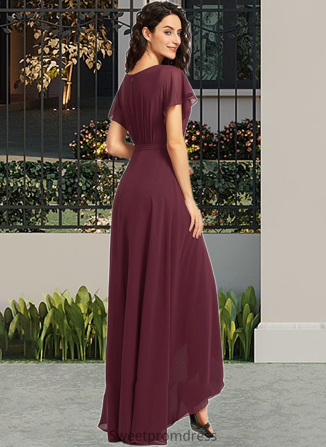 Alyvia A-Line Scoop Neck Asymmetrical Bridesmaid Dress With Ruffle DHP0012831