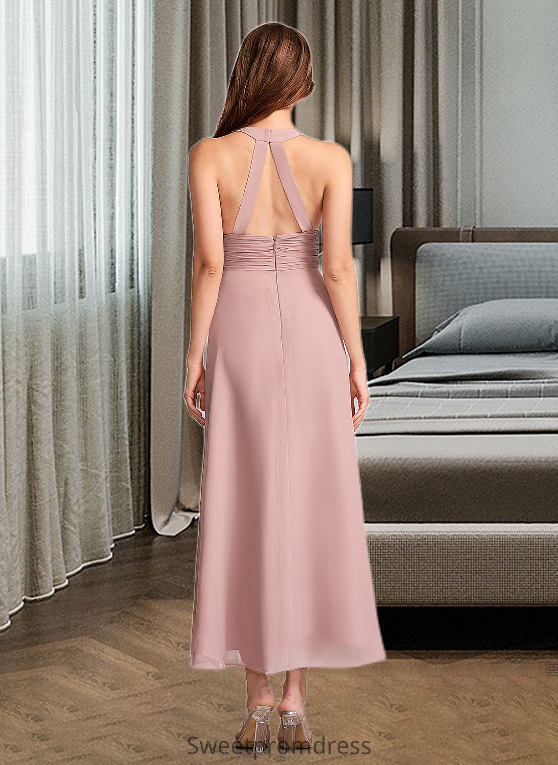 Reese A-Line V-neck Asymmetrical Bridesmaid Dress With Split Front DHP0012833