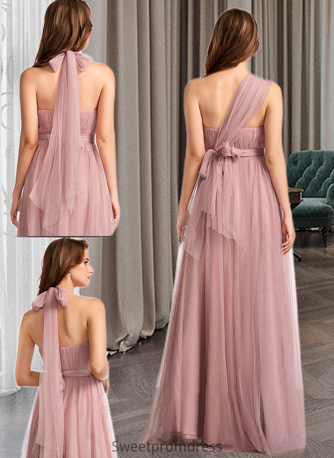 Sonia A-Line One-Shoulder V-neck Off-the-Shoulder Floor-Length Bridesmaid Dress DHP0012843