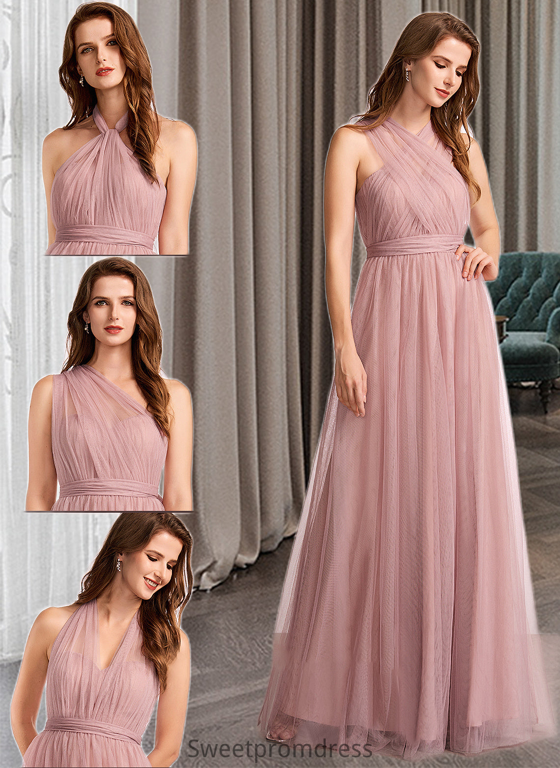 Sonia A-Line One-Shoulder V-neck Off-the-Shoulder Floor-Length Bridesmaid Dress DHP0012843