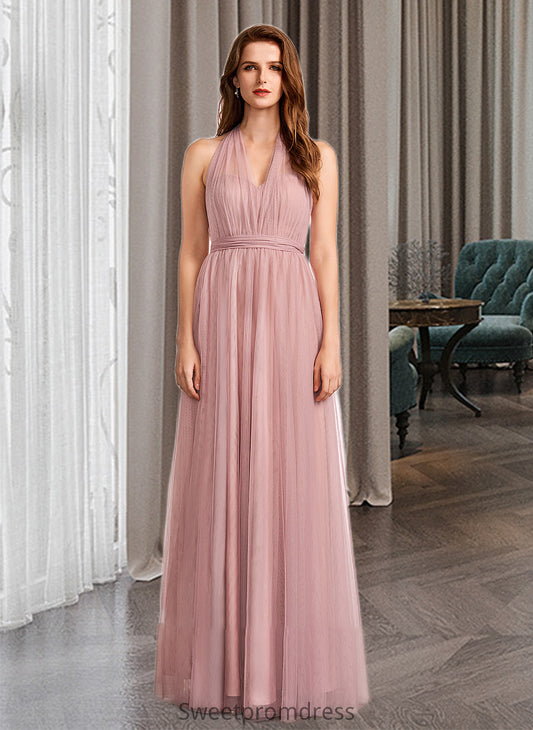 Sonia A-Line One-Shoulder V-neck Off-the-Shoulder Floor-Length Bridesmaid Dress DHP0012843