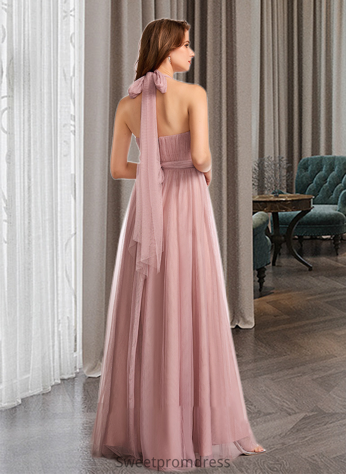 Sonia A-Line One-Shoulder V-neck Off-the-Shoulder Floor-Length Bridesmaid Dress DHP0012843