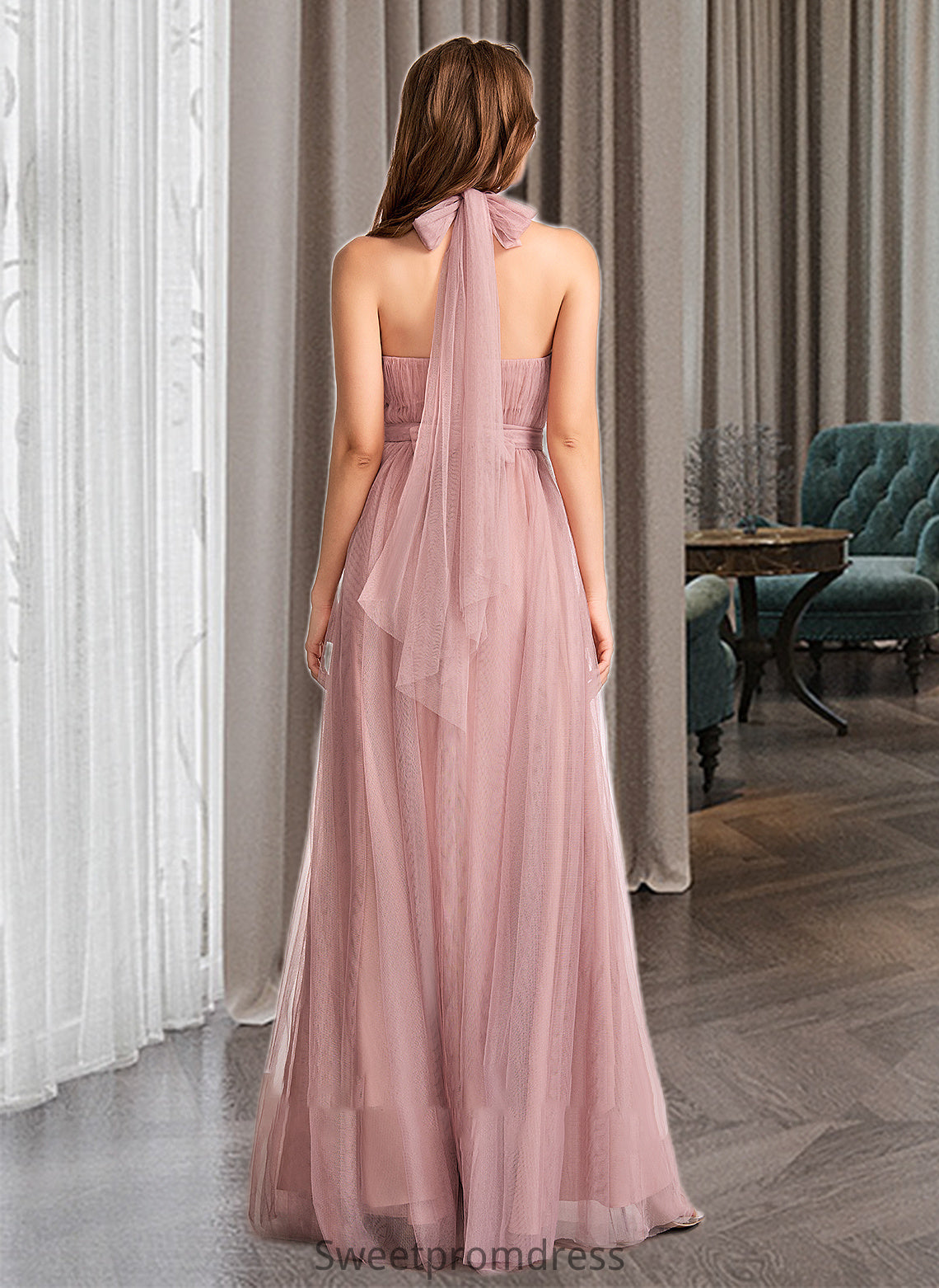 Sonia A-Line One-Shoulder V-neck Off-the-Shoulder Floor-Length Bridesmaid Dress DHP0012843