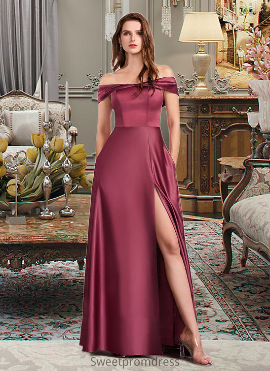 Kitty A-Line Off-the-Shoulder Floor-Length Bridesmaid Dress With Split Front DHP0012845