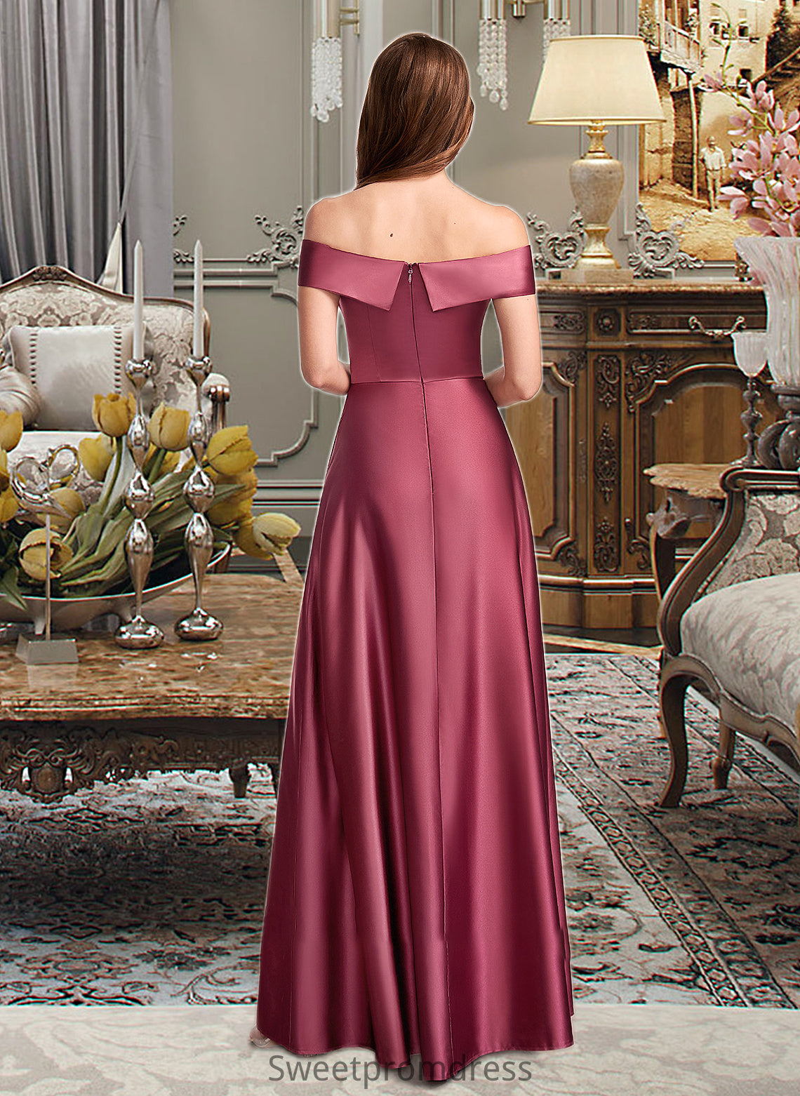 Kitty A-Line Off-the-Shoulder Floor-Length Bridesmaid Dress With Split Front DHP0012845