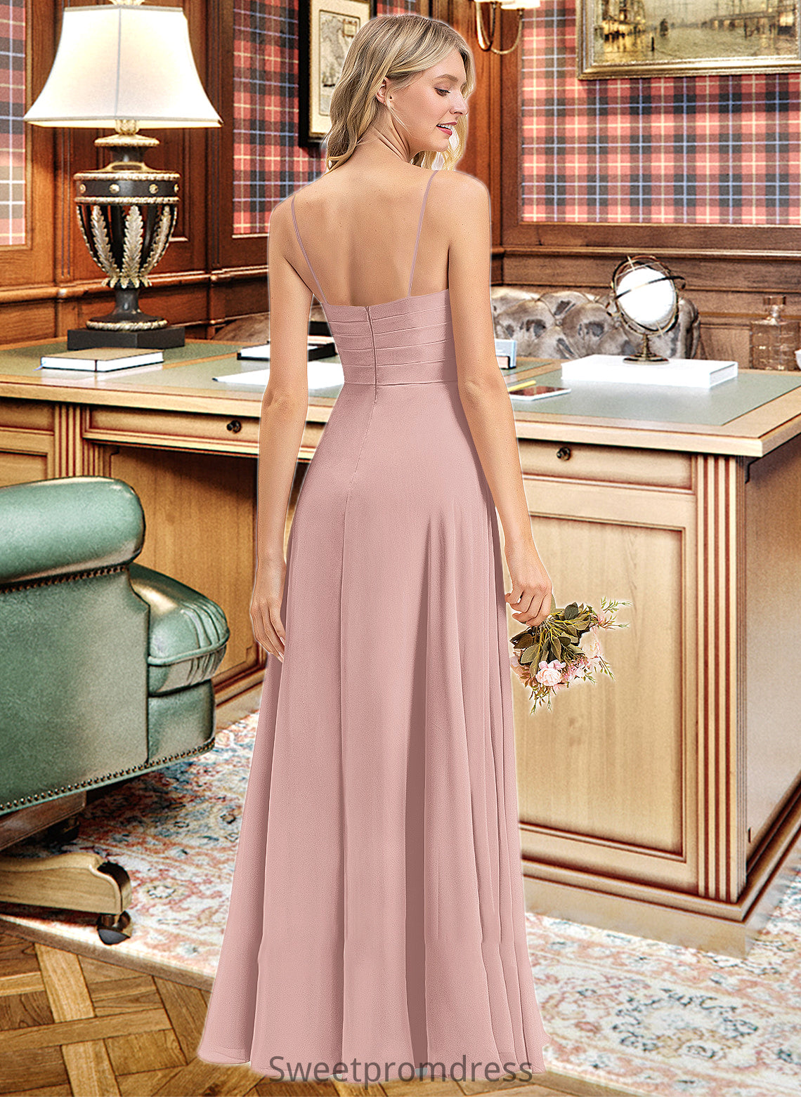 Makayla A-LineV-neckFloor-LengthChiffonBridesmaidDressWithRuffle#251358 DHP0012849