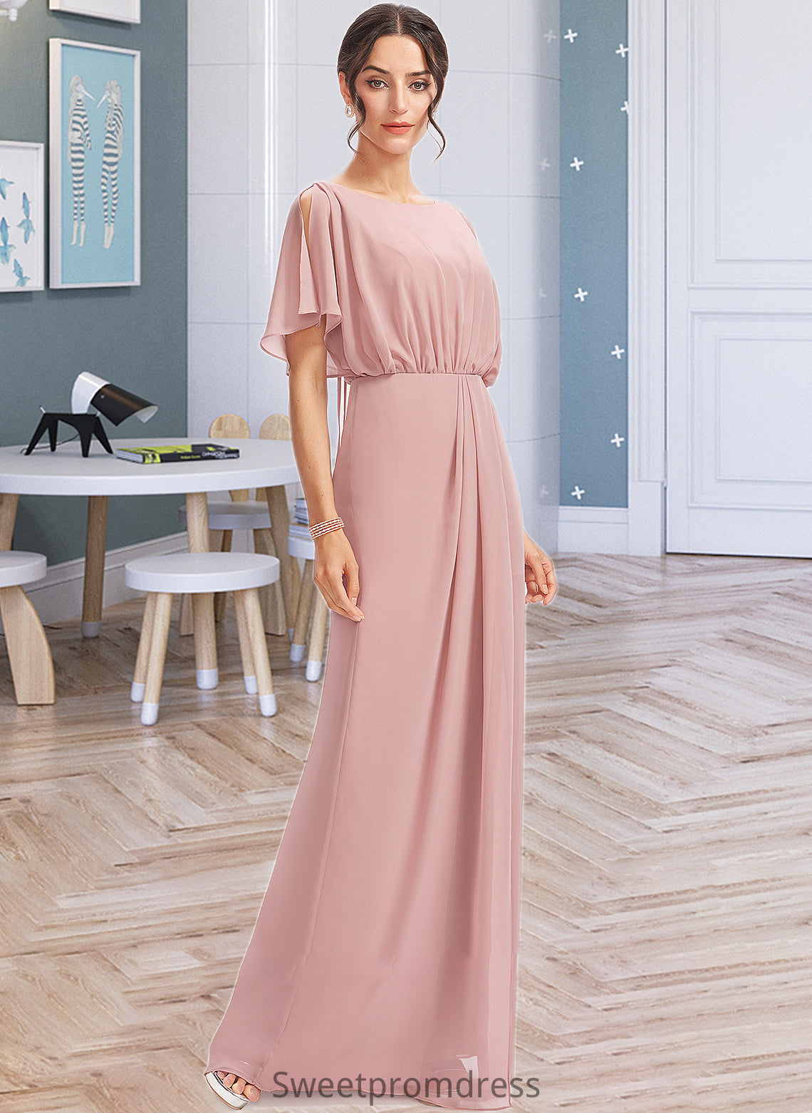 Justine Sheath/Column Floor-Length Bridesmaid Dress With Split Front DHP0012851