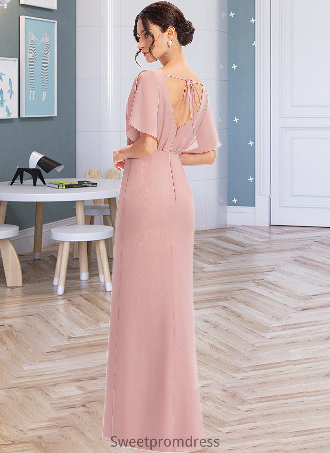 Justine Sheath/Column Floor-Length Bridesmaid Dress With Split Front DHP0012851