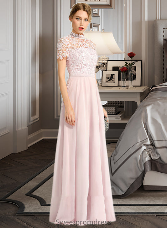 Sydney A-Line High Neck Floor-Length Chiffon Bridesmaid Dress With Sequins DHP0012852