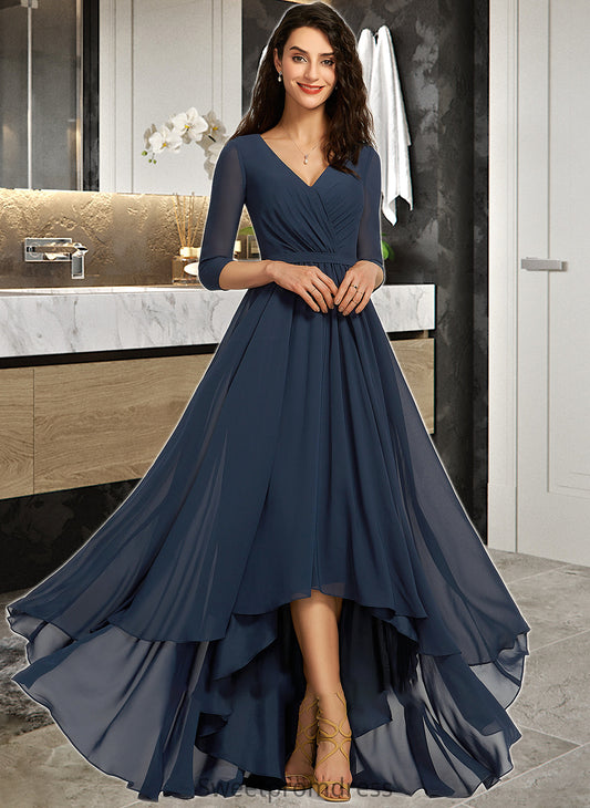 Makayla A-Line V-neck Asymmetrical Bridesmaid Dress With Pleated DHP0012859