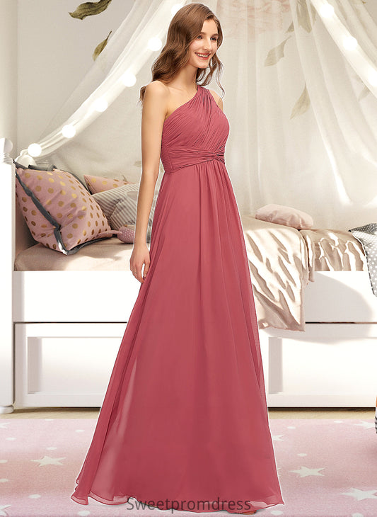 Nyla A-line One Shoulder Floor-Length Chiffon Bridesmaid Dress With Ruffle DHP0012860