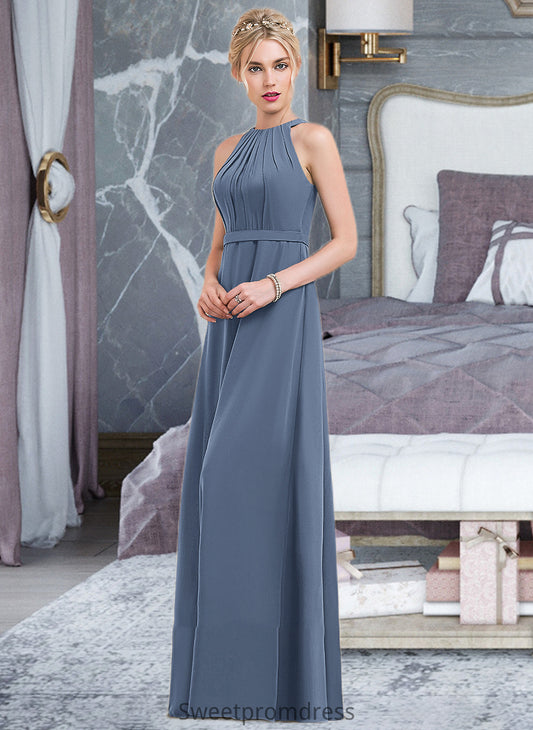 Ashtyn A-Line Scoop Neck Floor-Length Chiffon Bridesmaid Dress With Ruffle DHP0012861