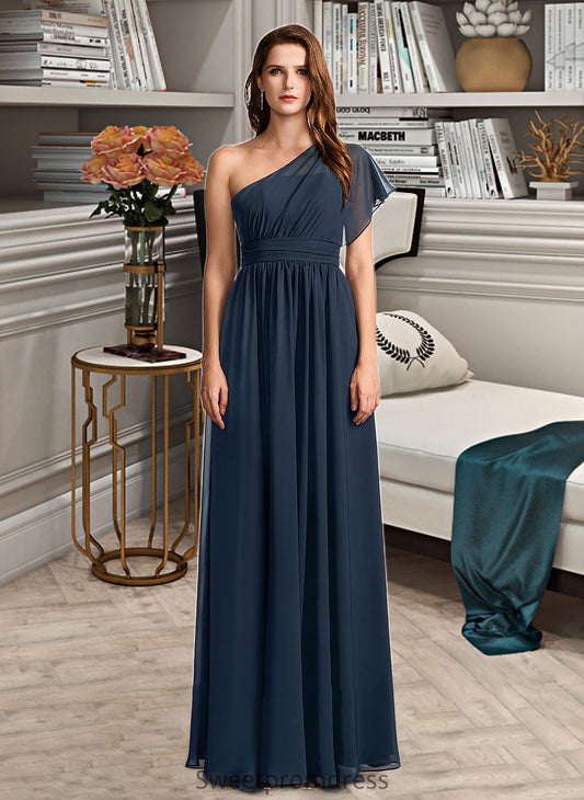 Nell A-Line One-Shoulder Floor-Length Bridesmaid Dress With Ruffle DHP0012875