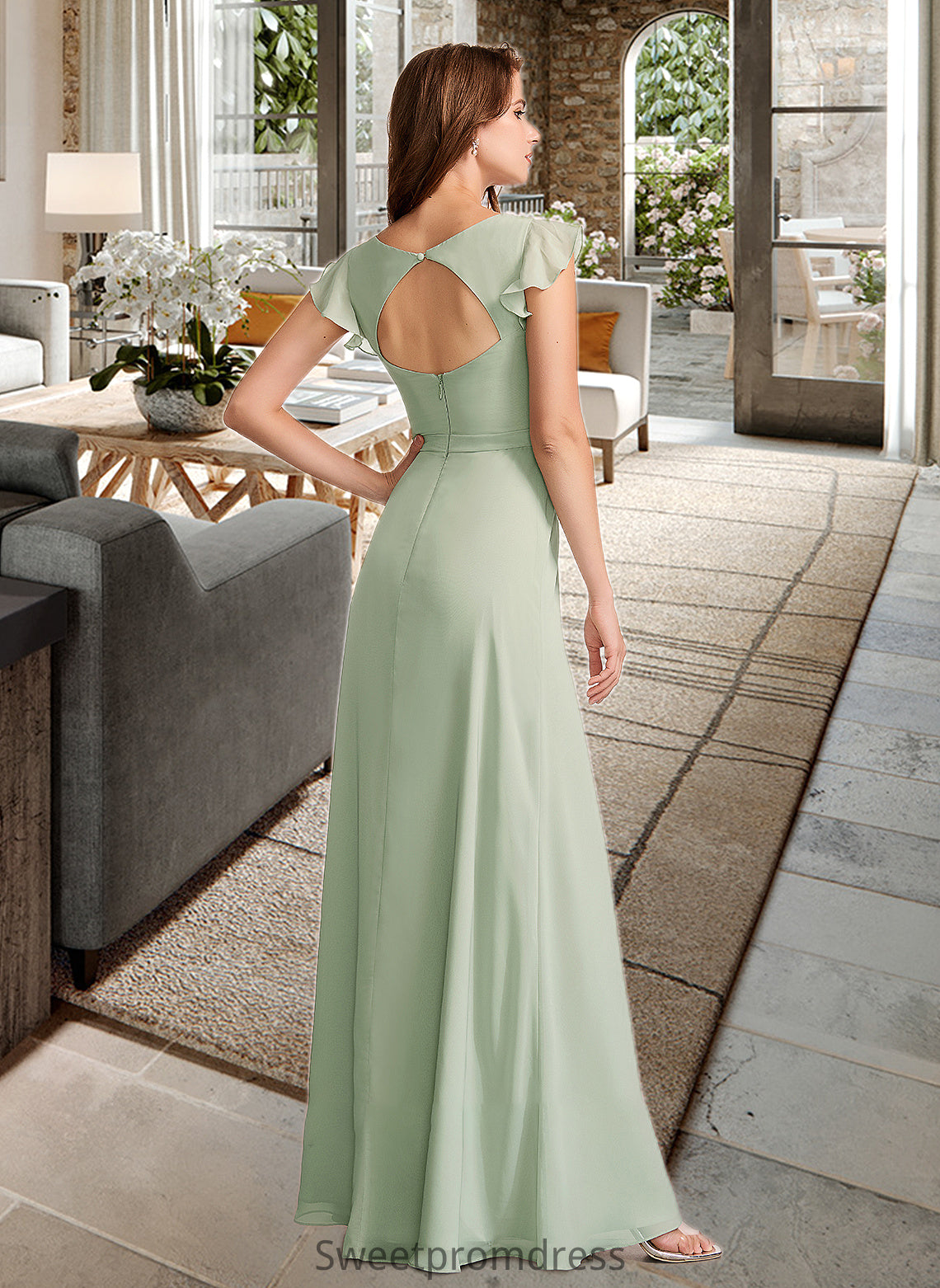 Amara A-Line V-neck Floor-Length Bridesmaid Dress With Split Front DHP0012883