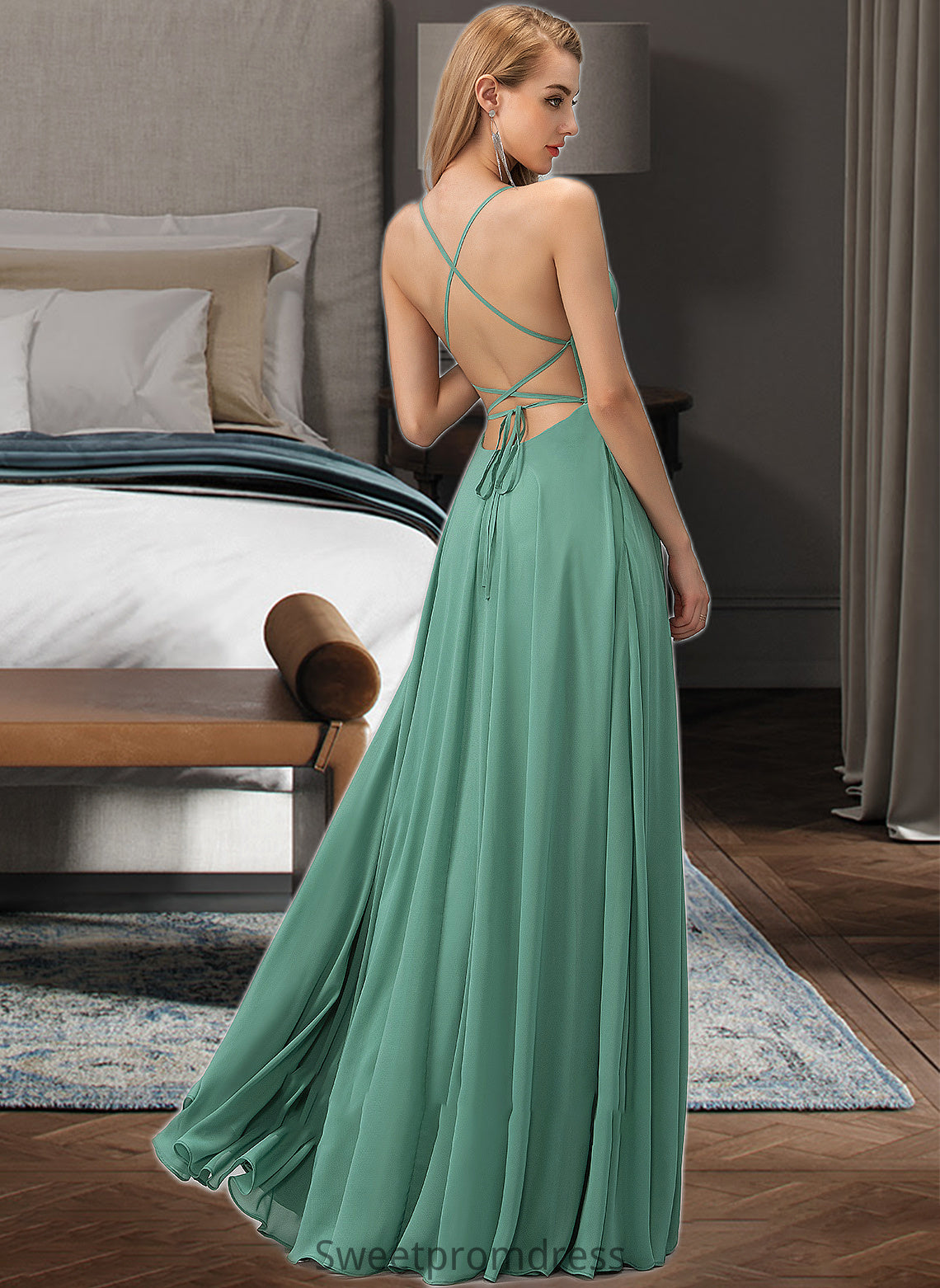 Beatrice A-LineSquareNecklineFloor-LengthChiffonBridesmaidDressWithSplitFrontPockets#251385 DHP0012885