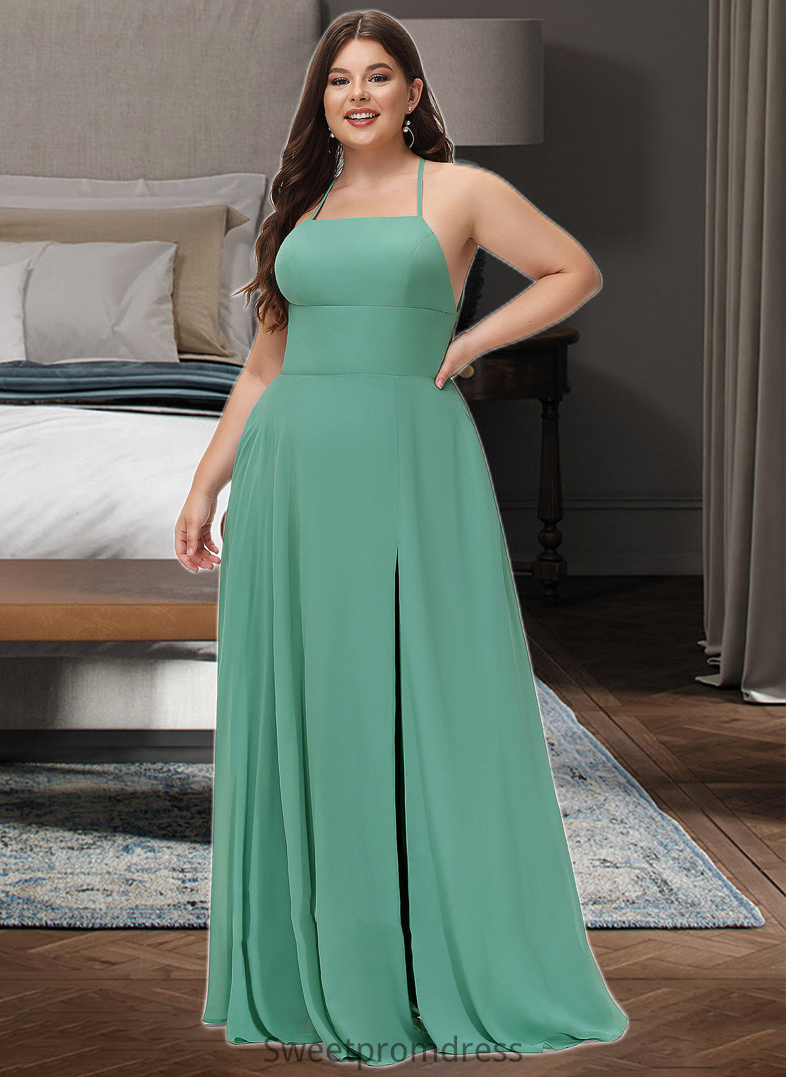 Beatrice A-LineSquareNecklineFloor-LengthChiffonBridesmaidDressWithSplitFrontPockets#251385 DHP0012885