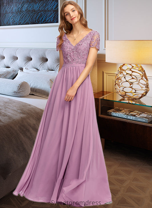 Ashtyn A-Line V-neck Floor-Length Chiffon Bridesmaid Dress With Split Front DHP0012890