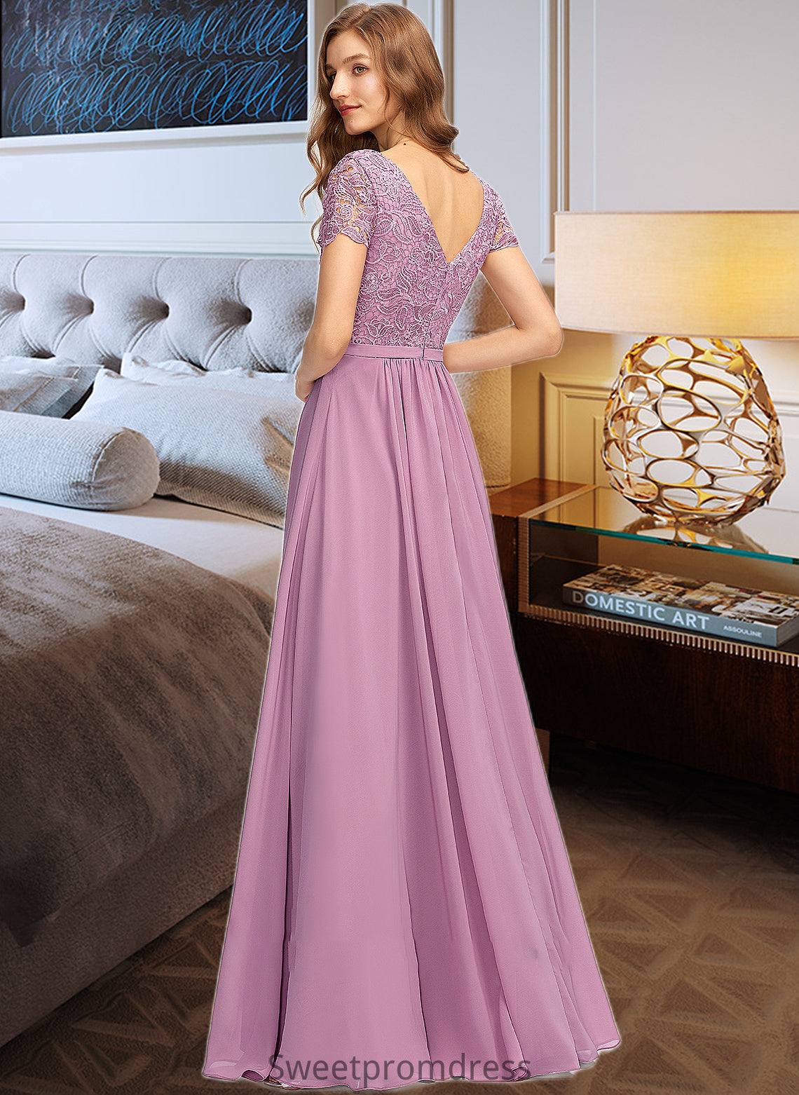 Ashtyn A-Line V-neck Floor-Length Chiffon Bridesmaid Dress With Split Front DHP0012890