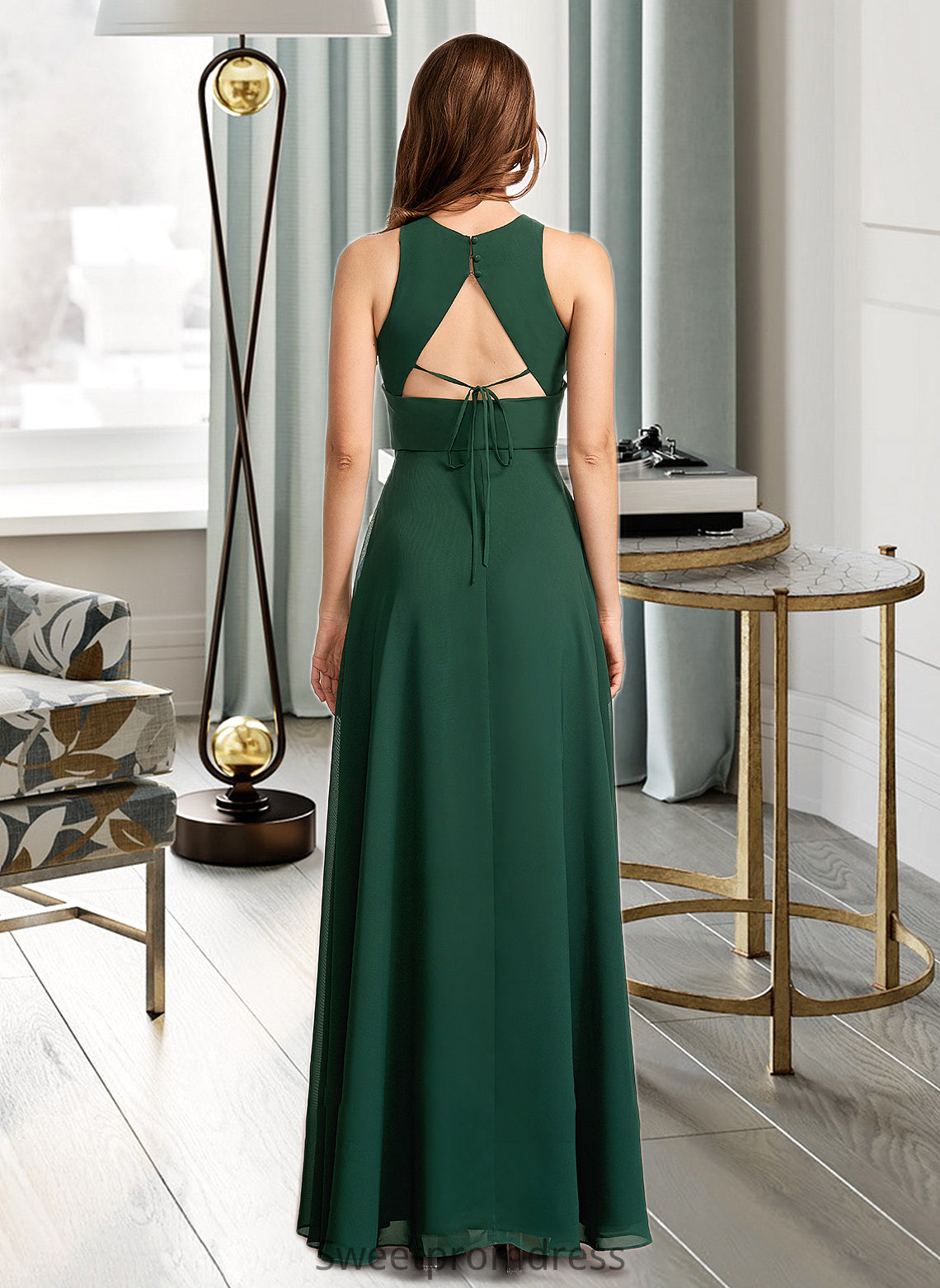 Maia A-Line High Neck Floor-Length Bridesmaid Dress With Split Front DHP0012913