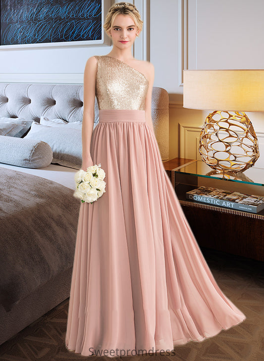 Carina A-line One Shoulder Floor-Length Chiffon Sequined Bridesmaid Dress DHP0012916