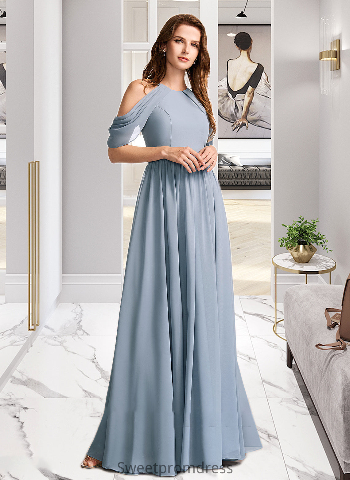 Holly A-Line High Neck Floor-Length Bridesmaid Dress DHP0012919