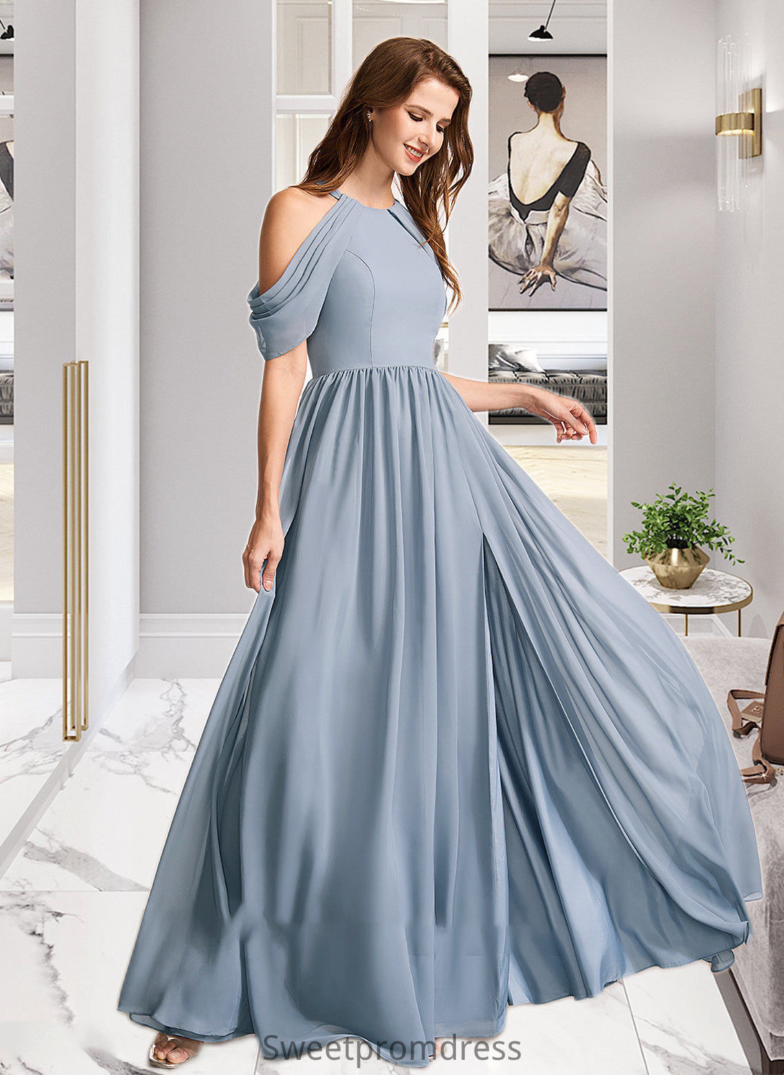 Holly A-Line High Neck Floor-Length Bridesmaid Dress DHP0012919